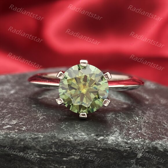 NEW Certified 2 ct. t.w. Dark Blue Green Moissanite Solitaire 6 Prong Ring - Picture 4 of 8